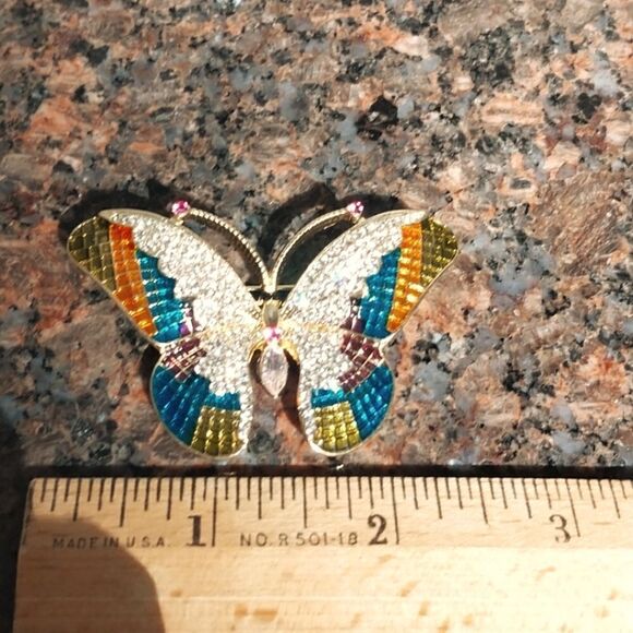 Unlisted Jewelry - Butterfly Pin with Rhinestones and Enamel....Perfect Condition.